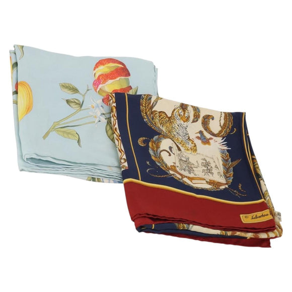 Salvatore Ferragamo Scarf Silk 2 Set Navy Light Blue Auth am12357