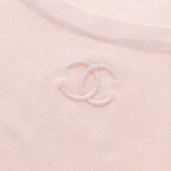 CHANEL CC 3/4 Sleeve Top Cotton Pink CC Auth am12359V
