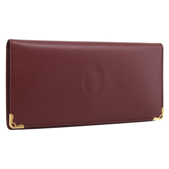 CARTIER Must Line Long Wallet Leather Bordeaux Gold Auth am12366V