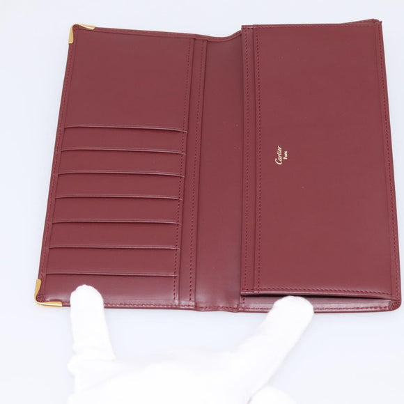 CARTIER Must Line Long Wallet Leather Bordeaux Gold Auth am12366V