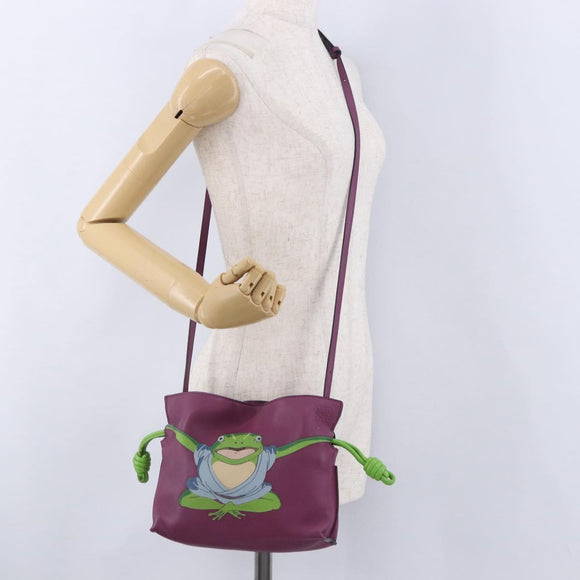 LOEWE x Ghibli Aogaeru Flamenco Clutch Mini Leather Purple Green Auth am12369SM