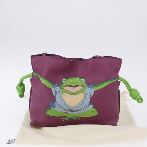 LOEWE x Ghibli Aogaeru Flamenco Clutch Mini Leather Purple Green Auth am12369SM