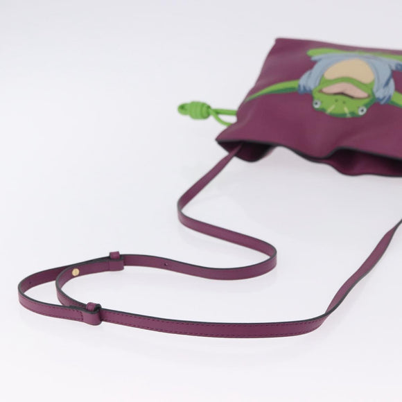 LOEWE x Ghibli Aogaeru Flamenco Clutch Mini Leather Purple Green Auth am12369SM