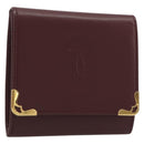 CARTIER Must Line Coin Purse Leather Bordeaux Gold Tone Auth am12371V-1