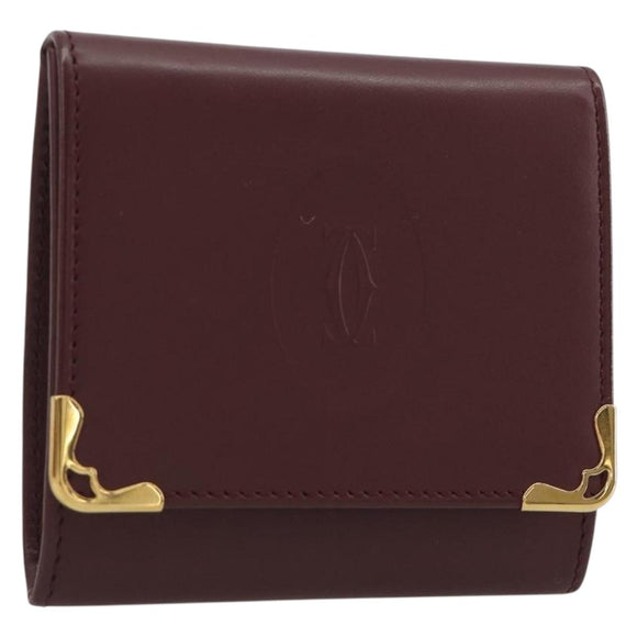 CARTIER Must Line Coin Purse Leather Bordeaux Gold Tone Auth am12371V