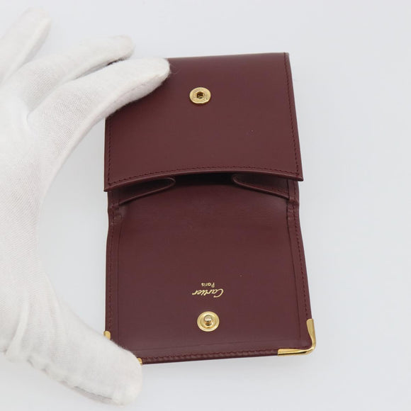 CARTIER Must Line Coin Purse Leather Bordeaux Gold Tone Auth am12371V