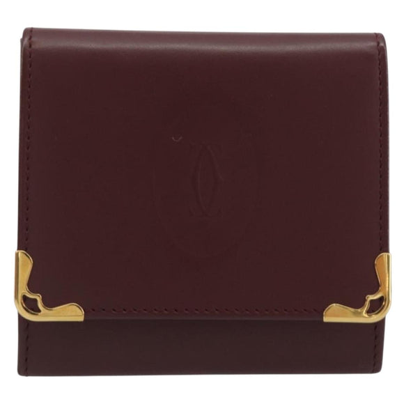 CARTIER Must Line Coin Purse Leather Bordeaux Gold Tone Auth am12371V