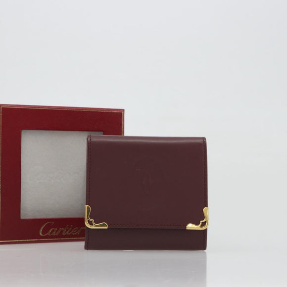CARTIER Must Line Coin Purse Leather Bordeaux Gold Tone Auth am12371V