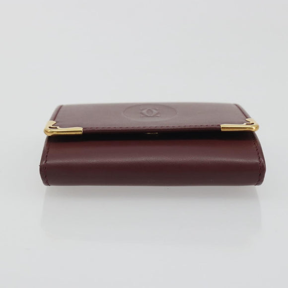 CARTIER Must Line Coin Purse Leather Bordeaux Gold Tone Auth am12371V
