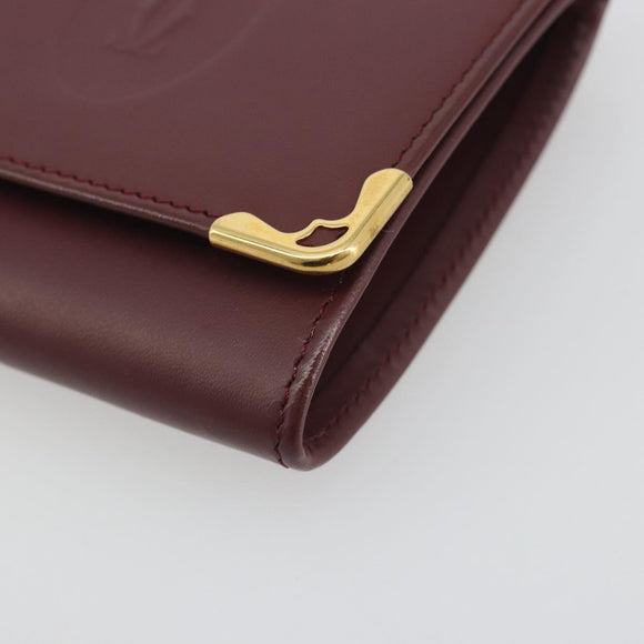 CARTIER Must Line Coin Purse Leather Bordeaux Gold Tone Auth am12371V