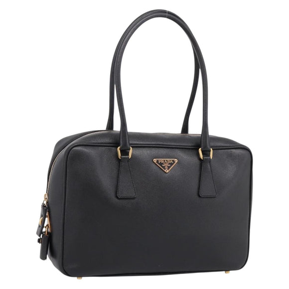 PRADA Hand Bag Saffiano Black Gold Tone Auth am12372SAM