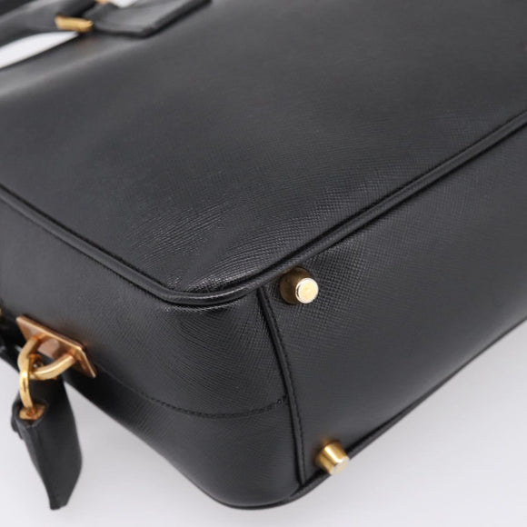 PRADA Hand Bag Saffiano Black Gold Tone Auth am12372SAM