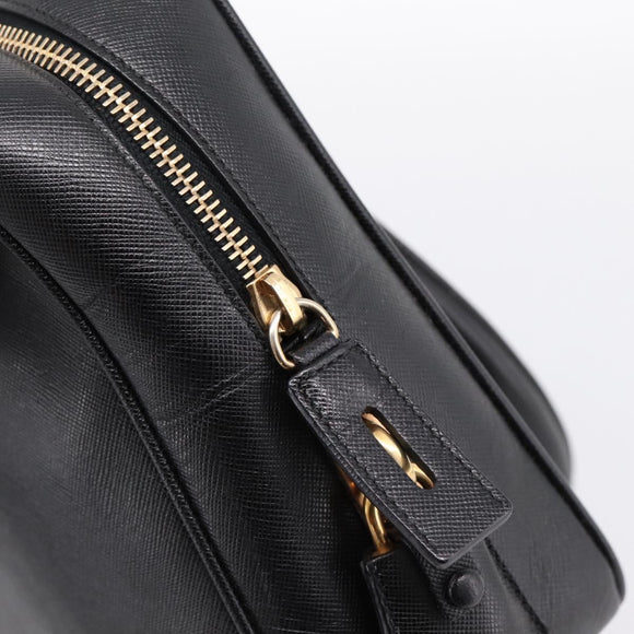 PRADA Hand Bag Saffiano Black Gold Tone Auth am12372SAM