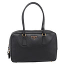 PRADA Hand Bag Saffiano Black Gold Tone Auth am12372SAM-13