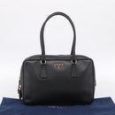 PRADA Hand Bag Saffiano Black Gold Tone Auth am12372SAM-12