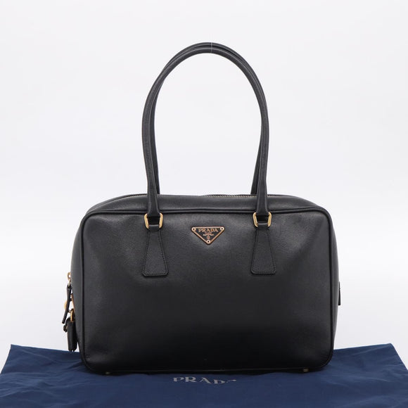 PRADA Hand Bag Saffiano Black Gold Tone Auth am12372SAM