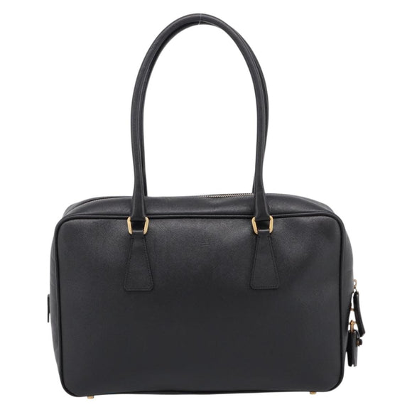 PRADA Hand Bag Saffiano Black Gold Tone Auth am12372SAM