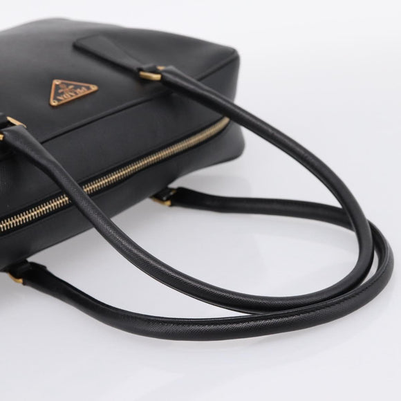 PRADA Hand Bag Saffiano Black Gold Tone Auth am12372SAM