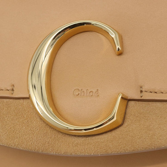 Chloe C Chain Shoulder Bag Leather Beige Gold Tone Auth am12374V