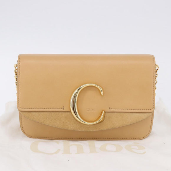 Chloe C Chain Shoulder Bag Leather Beige Gold Tone Auth am12374V