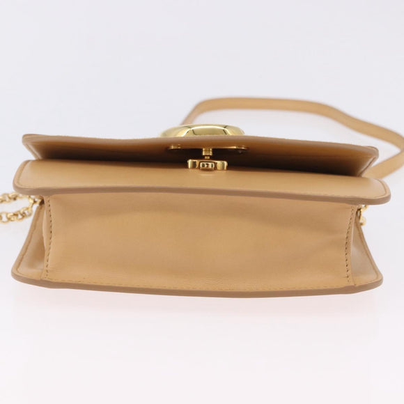 Chloe C Chain Shoulder Bag Leather Beige Gold Tone Auth am12374V