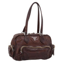PRADA Hand Bag Leather Brown Silver BR2804 Auth am12375V-1