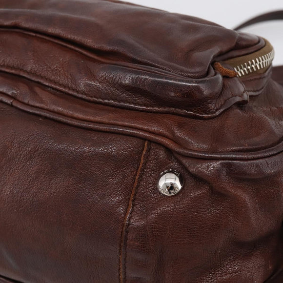 PRADA Hand Bag Leather Brown Silver BR2804 Auth am12375V