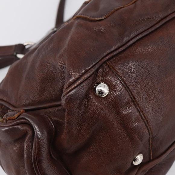 PRADA Hand Bag Leather Brown Silver BR2804 Auth am12375V
