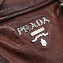 PRADA Hand Bag Leather Brown Silver BR2804 Auth am12375V-14