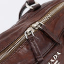 PRADA Hand Bag Leather Brown Silver BR2804 Auth am12375V-15