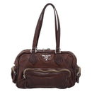 PRADA Hand Bag Leather Brown Silver BR2804 Auth am12375V-2