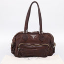 PRADA Hand Bag Leather Brown Silver BR2804 Auth am12375V-27