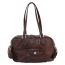 PRADA Hand Bag Leather Brown Silver BR2804 Auth am12375V-3