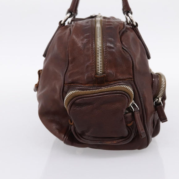 PRADA Hand Bag Leather Brown Silver BR2804 Auth am12375V
