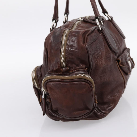 PRADA Hand Bag Leather Brown Silver BR2804 Auth am12375V