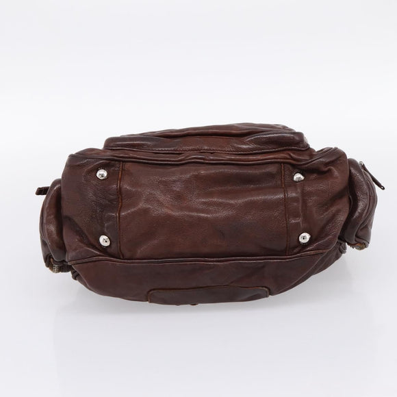 PRADA Hand Bag Leather Brown Silver BR2804 Auth am12375V
