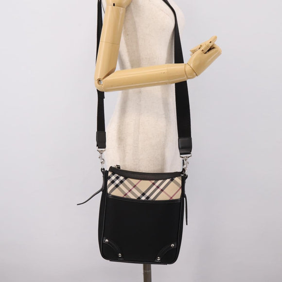 BURBERRY Nova Check Shoulder Bag Canvas Black Beige Auth am12376V
