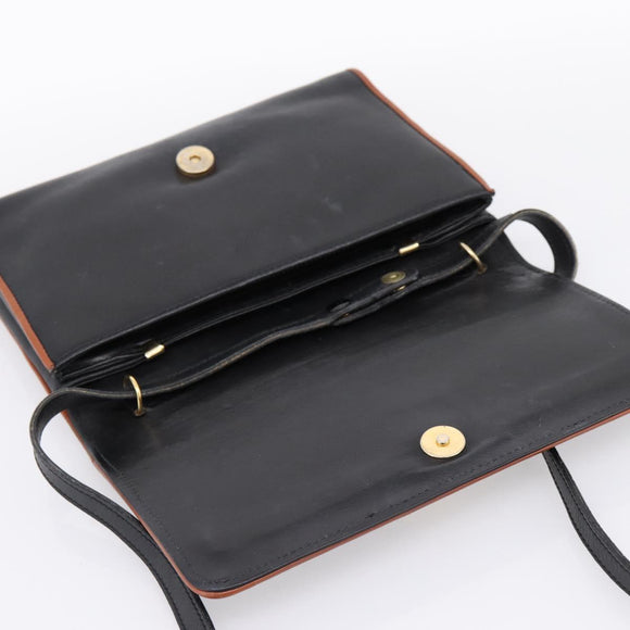 CELINE Circle Shoulder Bag Leather Black Gold Tone Auth am12378A