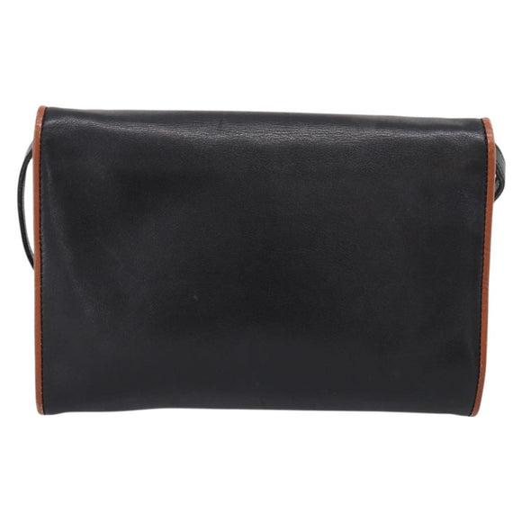 CELINE Circle Shoulder Bag Leather Black Gold Tone Auth am12378A