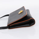 CELINE Circle Shoulder Bag Leather Black Gold Tone Auth am12378A-4