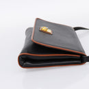 CELINE Circle Shoulder Bag Leather Black Gold Tone Auth am12378A-5