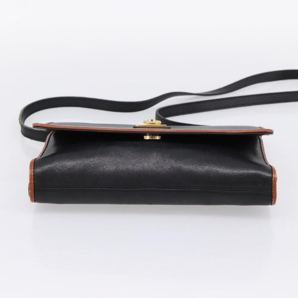 CELINE Circle Shoulder Bag Leather Black Gold Tone Auth am12378A