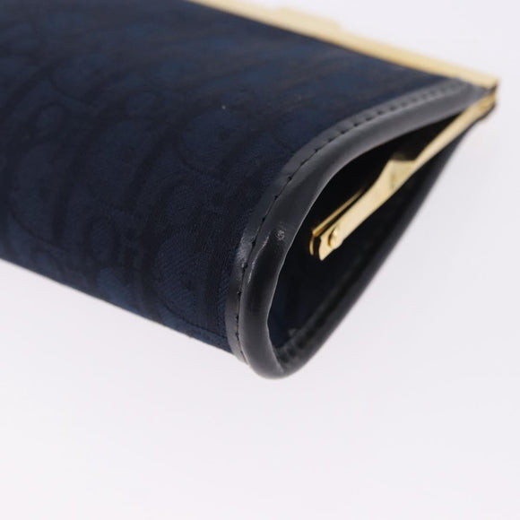 Christian Dior Trotter Canvas Coin Purse Navy Gold Auth am12381V