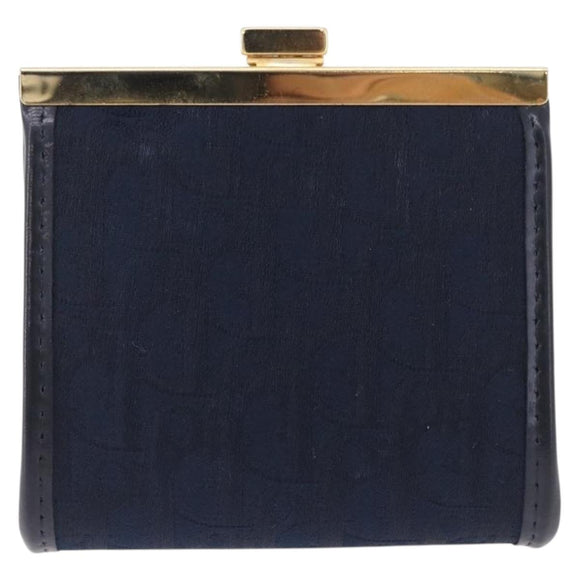 Christian Dior Trotter Canvas Coin Purse Navy Gold Auth am12381V