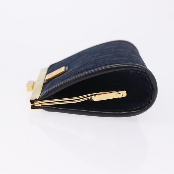 Christian Dior Trotter Canvas Coin Purse Navy Gold Auth am12381V