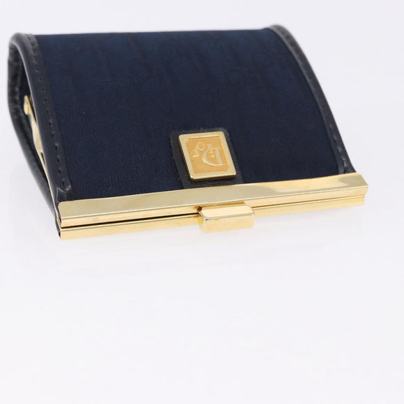 Christian Dior Trotter Canvas Coin Purse Navy Gold Auth am12381V