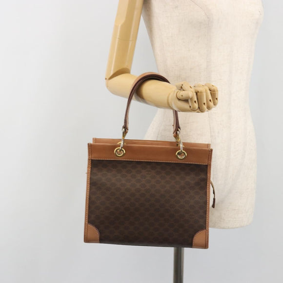 CELINE Macadam Canvas Hand Bag PVC Leather Brown Gold Auth am12382A