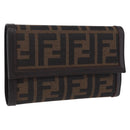 FENDI Zucca Canvas Compact Trifold Wallet Black Brown Auth am12383V-1