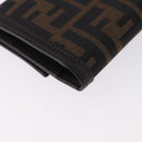 FENDI Zucca Canvas Compact Trifold Wallet Black Brown Auth am12383V-16