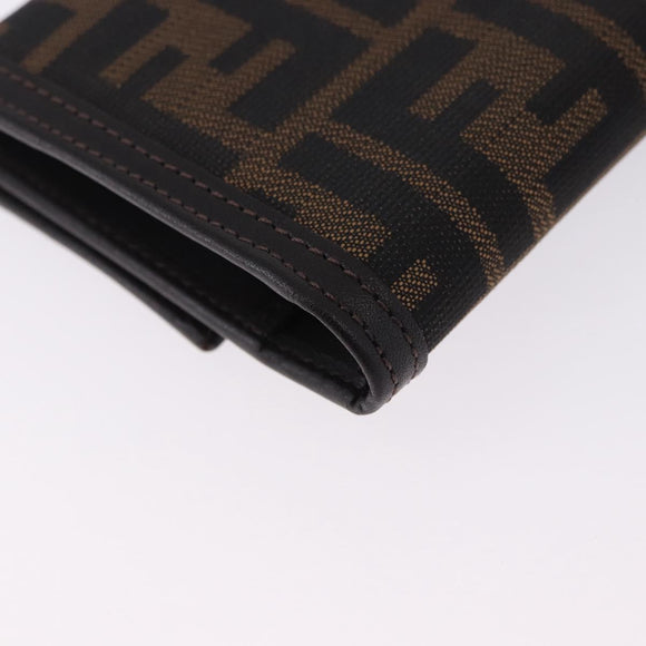 FENDI Zucca Canvas Compact Trifold Wallet Black Brown Auth am12383V